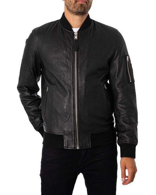 Schott Nyc Black Bombers Leather Jacket for men