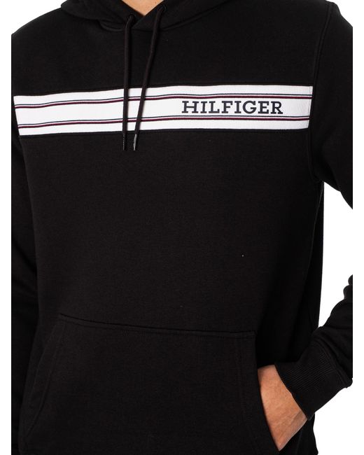 Tommy Hilfiger Black Lounge Brand Line Pullover Hoodie for men