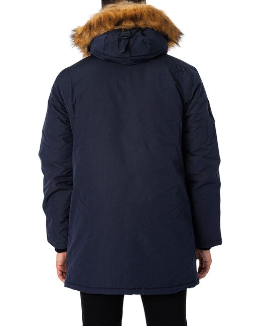 Superdry Blue Everest Faux Fur Hooded Parka Jacket for men