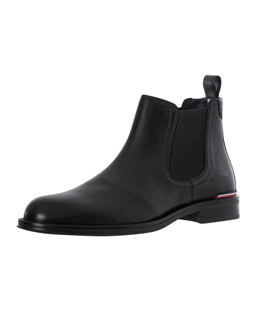 Tommy Hilfiger Black Core Leather Chelsea Boots for men