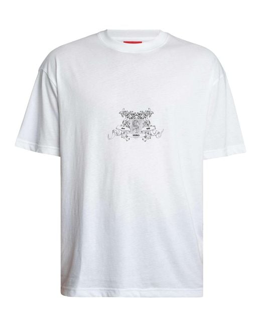 HUGO White Oversized Duarms Back Graphic T-shirt for men