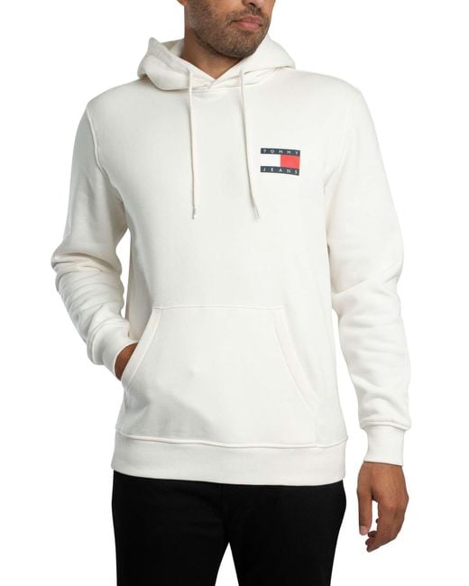 Tommy Hilfiger White Regular Essential Flag Pullover Hoodie for men