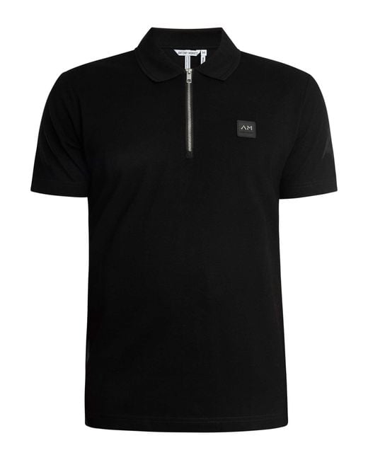Antony Morato Black Mercerized Cotton Zip Polo Shirt for men