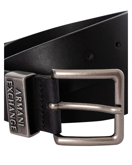 Armani Exchange Black Metallic Buckle Leather Belt for men