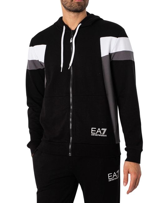 EA7 Black Zip Through Hooded Tracksuit for men