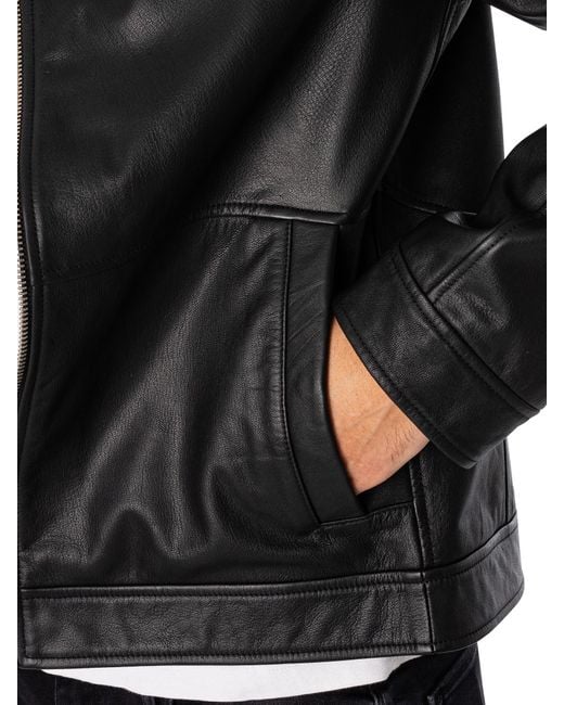 HUGO Black Lokis Leather Jacket for men