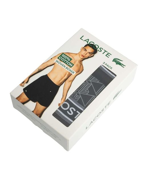 Lacoste Black 3 Pack Woven Boxers for men