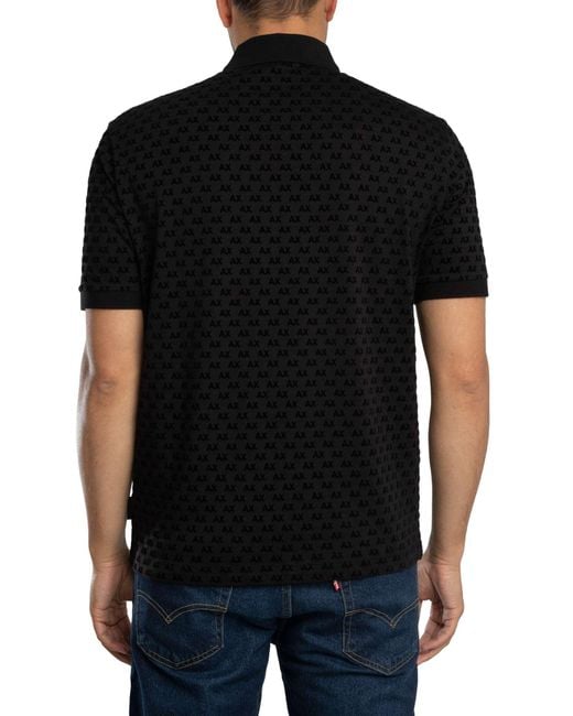 ARMANI EXCHANGE Black Regular Logo Pattern Polo Shirt for men