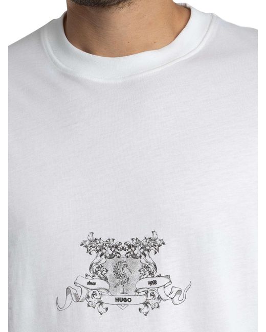 HUGO White Oversized Duarms Back Graphic T-shirt for men