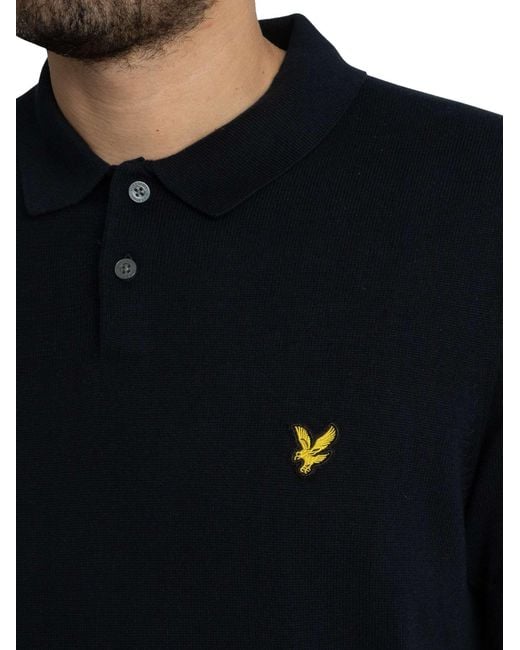 Lyle & Scott Black Cotton Short Sleeve Knitted Polo Shirt for men