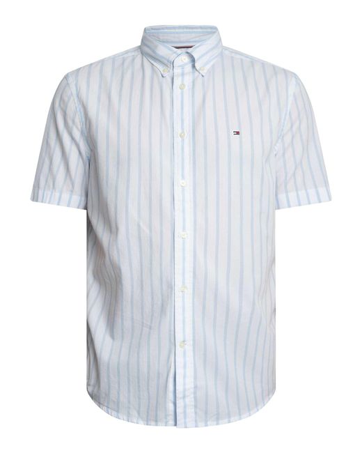 Tommy Hilfiger White Flex Poplin Stripe Short Sleeved Shirt for men