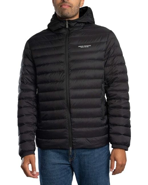 ARMANI EXCHANGE Black Chest Logo Down Jacket for men