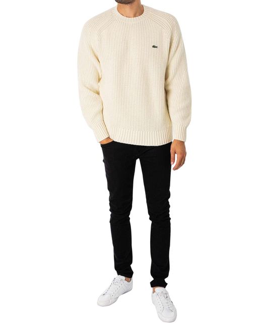 Lacoste Natural Thick Carded Wool Crew Neck Knit for men