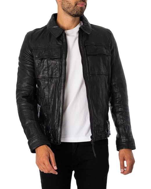 Superdry Seventies Leather Jacket in Black for Men | Lyst