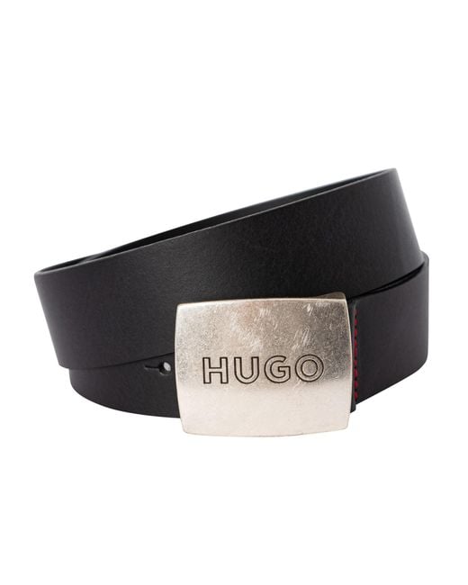 HUGO Black Gro Leather Belt for men