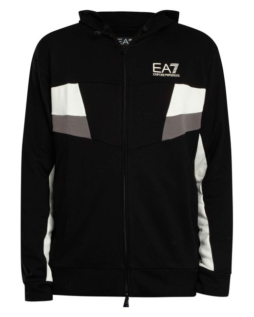 EA7 Black Logo Jersey Zip Hoodie for men