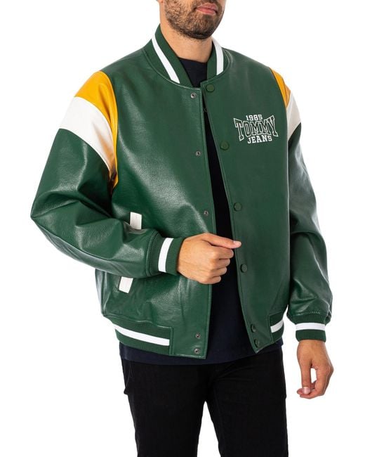Tommy Hilfiger Green Relaxed Faux Leather Jacket for men