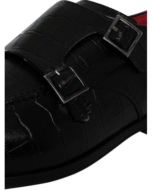 Jeffery West Black Leather Monk Shoes for men