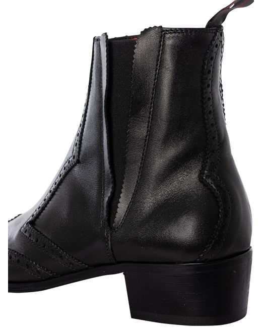 Jeffery West Black Leather Brogue Chelsea Boots for men