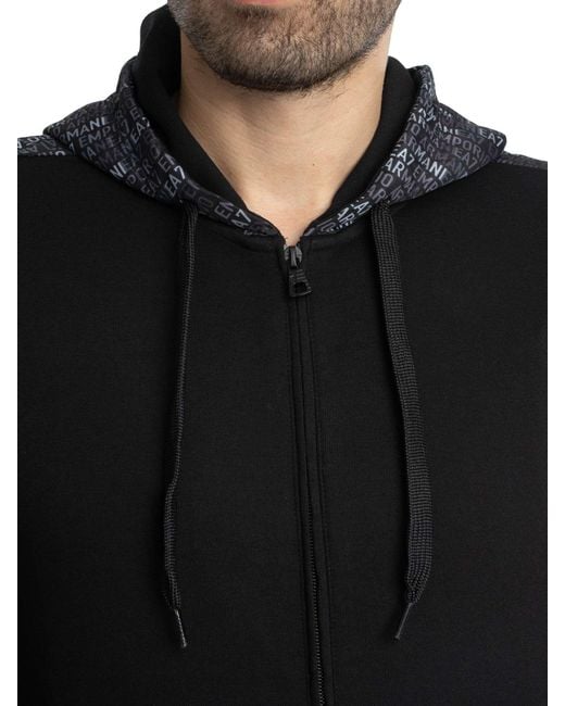 EA7 Black Pattern Zip Hoodie for men