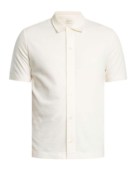 Gant White Textured Short Sleeved Shirt for men