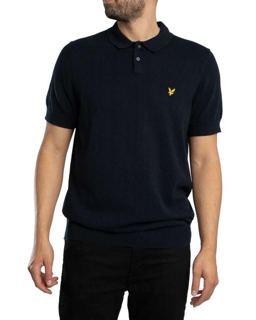 Lyle & Scott Black Cotton Short Sleeve Knitted Polo Shirt for men