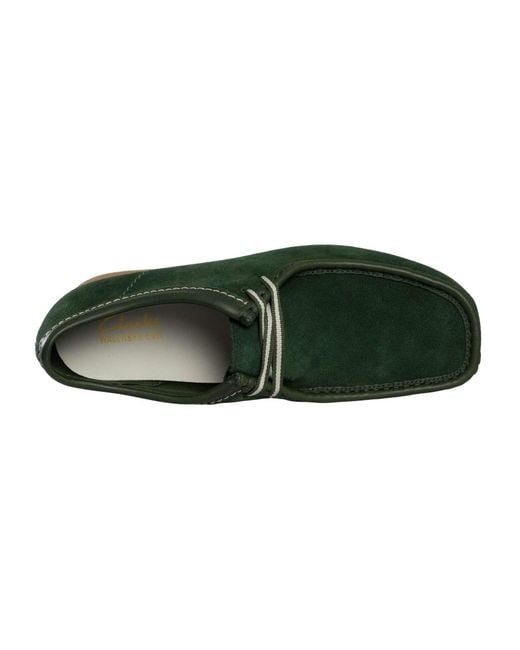 Clarks Green Wallabee Evo Suede Shoes for men