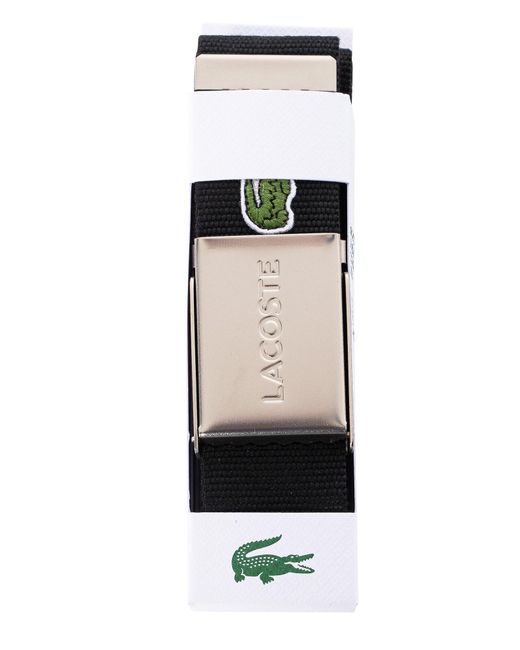 Lacoste Black Engraved Buckle Woven Belt for men