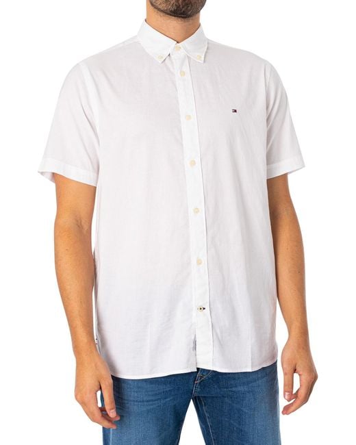 Tommy Hilfiger White Flex Poplin Shortsleeved Shirt for men