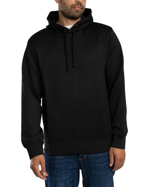 ARMANI EXCHANGE Black Brand Pattern Pullover Hoodie for men