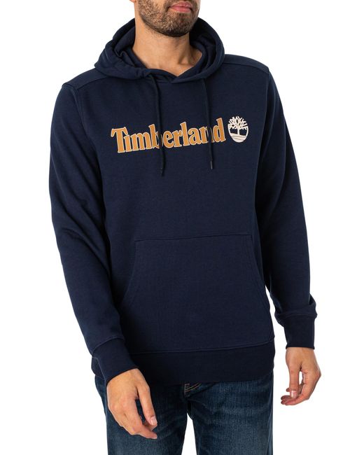 Timberland Blue Linear Logo Pullover Hoodie for men