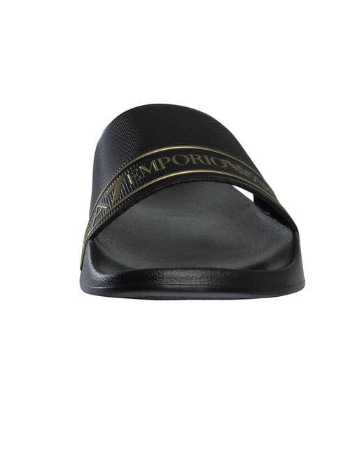 EA7 Black Brand Stripe Sliders for men
