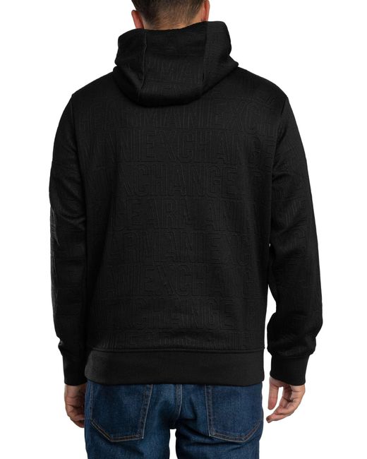 ARMANI EXCHANGE Black Brand Pattern Pullover Hoodie for men