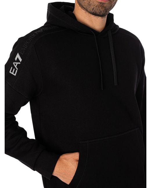 EA7 Black Brand Shoulder Pullover Hoodie for men