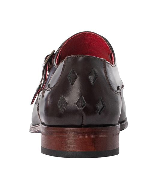 Jeffery West Brown Crocco Leather Monk Shoes for men