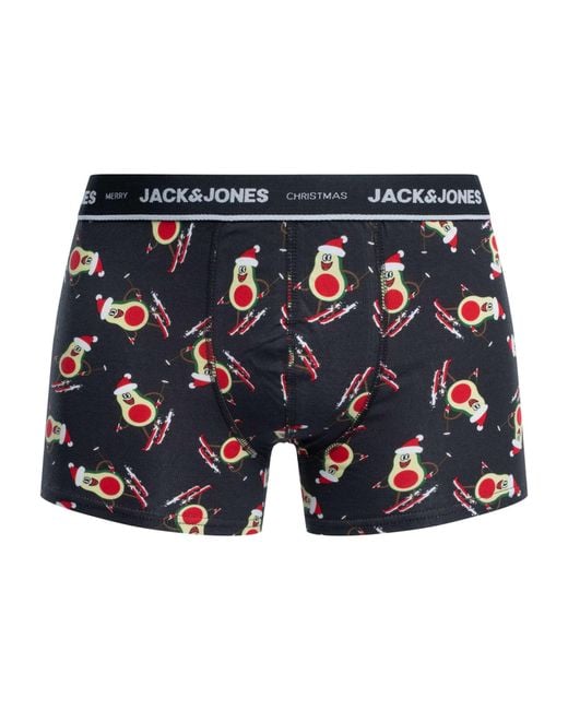 Jack & Jones Black Xmas Avocado Trunks & 2 Pack Socks Gift Box for men