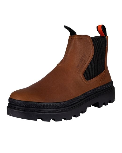 Palladium Brown Pallatrooper Waterproof Leather Chelsea Boots for men