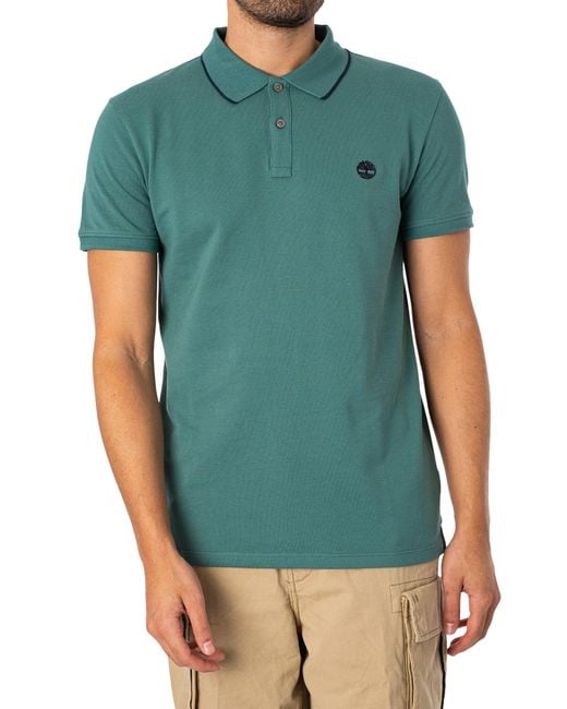 Timberland Green Printed Neck Slim Polo Shirt for men