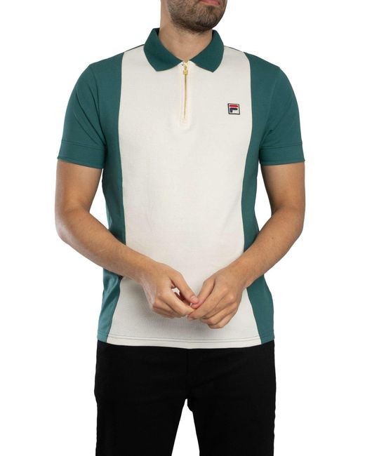 Fila Green Pierro Cut & Sew Zip Polo Shirt for men