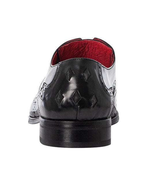 Jeffery West Black Brogue Polished Leather Shoes for men