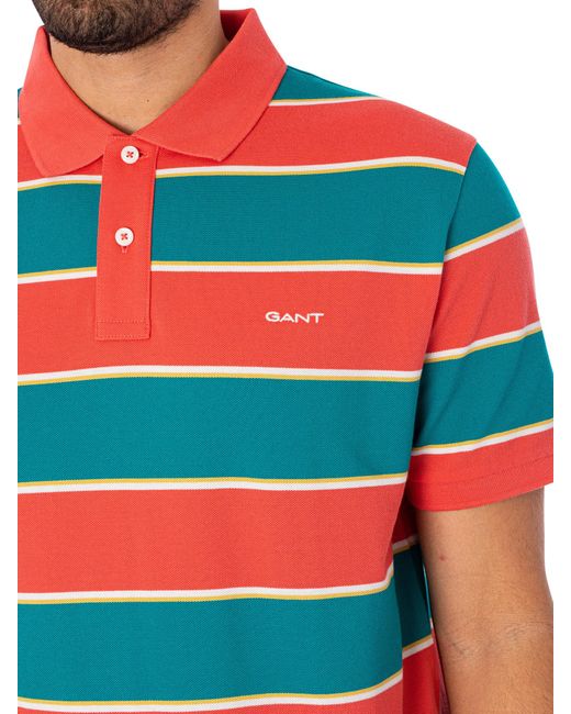 Gant Red Stripe Pique Polo Shirt for men