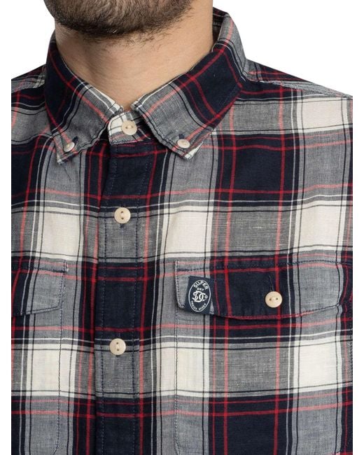 Superdry Blue Merchant Linen Check Shirt for men