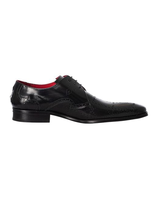 Jeffery West Black Brogue Polished Leather Shoes for men