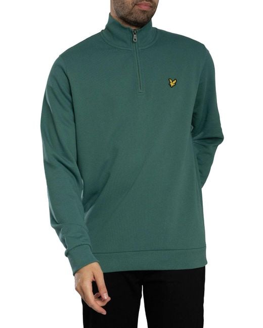 Lyle & Scott Green Loopback Quarter Zip Sweatshirt for men
