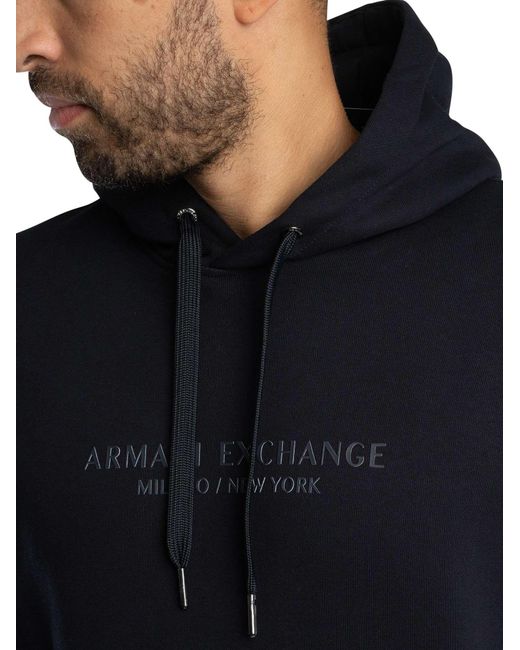 ARMANI EXCHANGE Blue Brand Graphic Pullover Hoodie for men