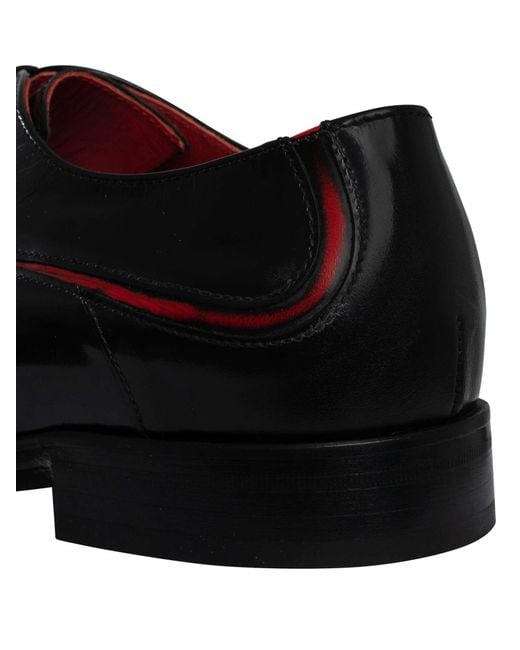 Jeffery West Black Derby Leather Shoes for men