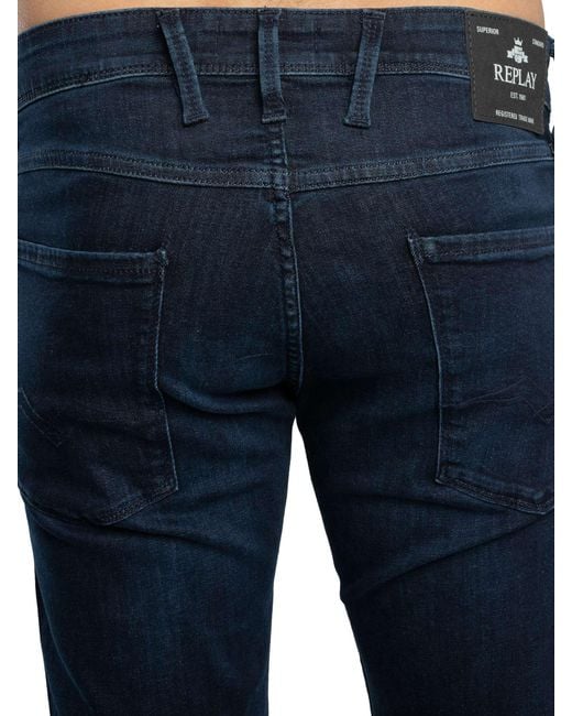 Replay Blue Men's Anbass Slim-fit Hyperflex Jeans Made Of Recycled Material With Stretch for men