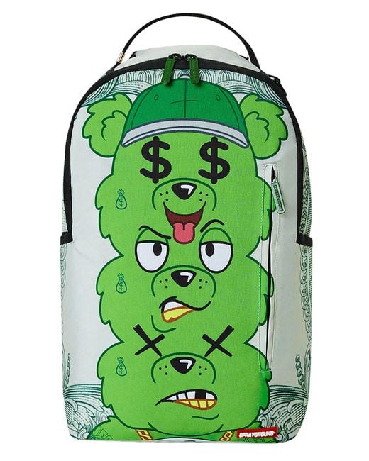 Sprayground Green Seeing Triple Money Bear Backpack for men