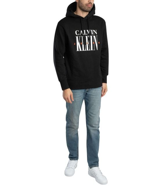 Calvin Klein Black Serif Font Graphic Pullover Hoodie for men