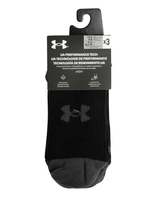 Under Armour Black 3 Pack Performance Tech Crew Socks for men